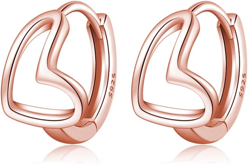 Reffeer Solid 925 Sterling Silver Love Heart Hoop Earrings for Women Teen Girls Heart Hoop Earrings Love Huggie - Image 1